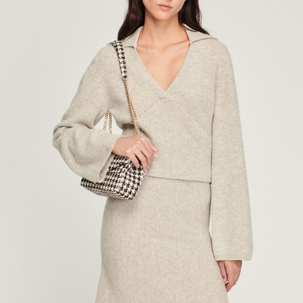 SANDRO Andrew V-Neck Ribbed Bell Sleeve Wool Sweater Sz 1 (US Small / 4)